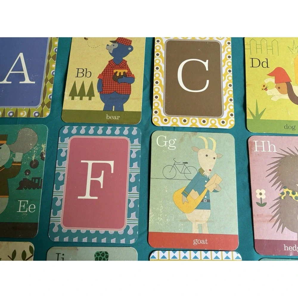 Alphabet Large Flash Cards A to Z Children's Room Decor Animal Pictures Vtg. 6x8